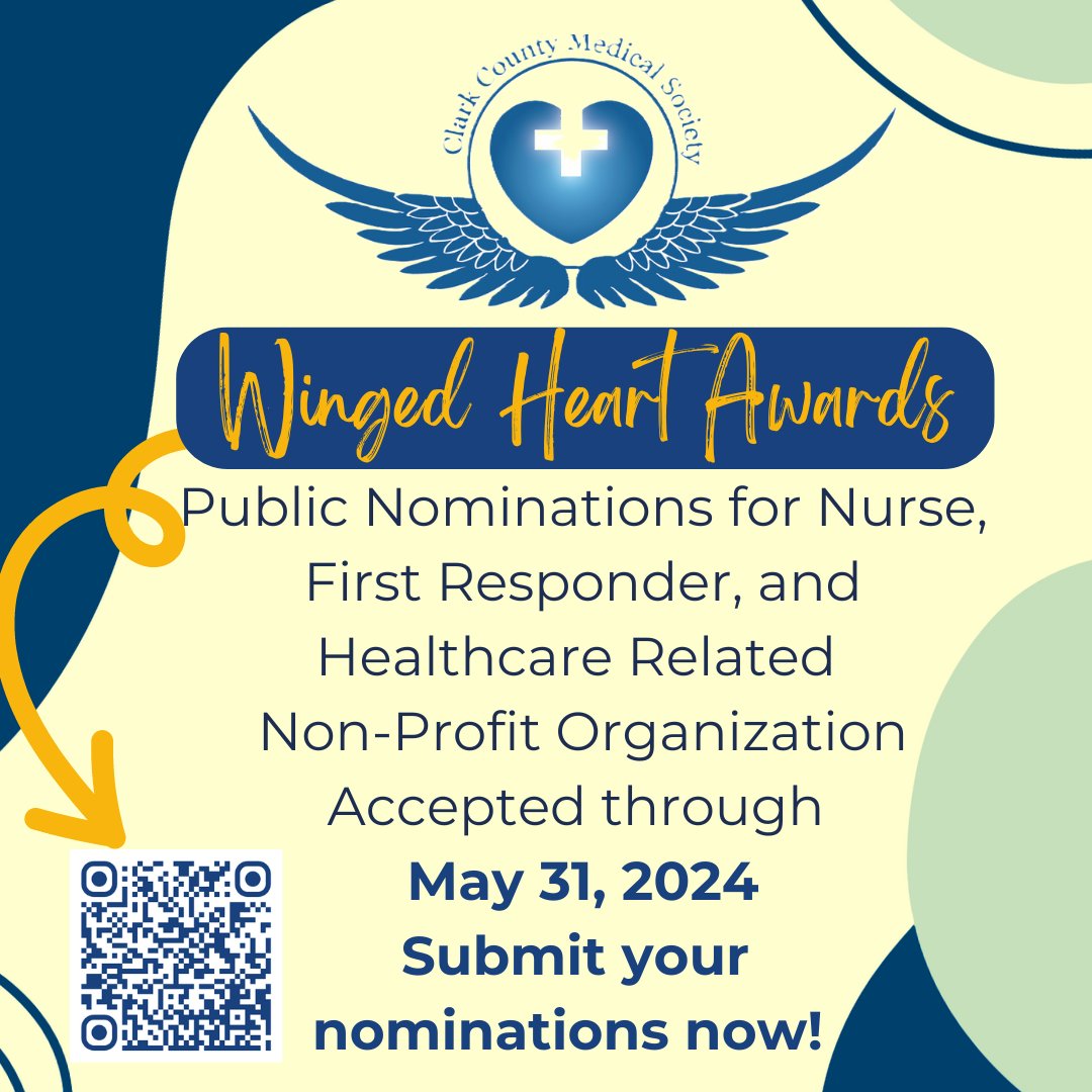 Only two weeks left to nominate a nurse, first responder, or non-profit organization who has had a positive affect on your life. Nominate them at: clarkcountymedical.org/winged-heart-a… #wingedheart #wingedheartaward #wingedheartawards #nominatenow #ccms