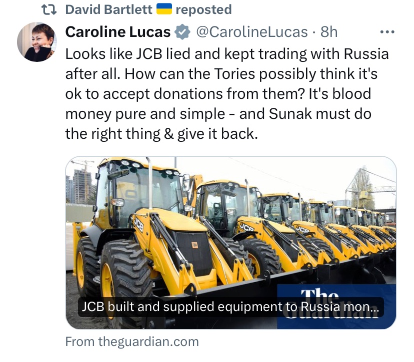 In case anyone missed the point… The boss of JCB, Anthony Bamford, is the hardline Brexiter, Tory-funding brat, who housed Boris Johnson and his latest breed, when he got thrown out of parliament by his own… Just in case.