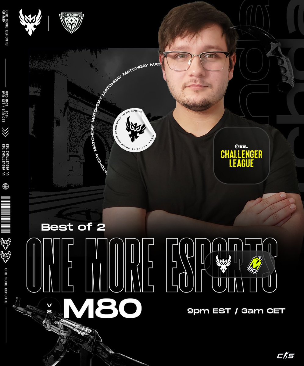 1MCSGO's tweet image. We're playing an interesting matchup today in #ESLChallengerLeague with a game vs @M80gg  🔥

Starting at 9:00 PM EST / 3:00 AM CET 

Livestream will be posted in comments👇

#1MUP 🦉 
#counterstrike2
@ESLCS | @CraftGroveGG