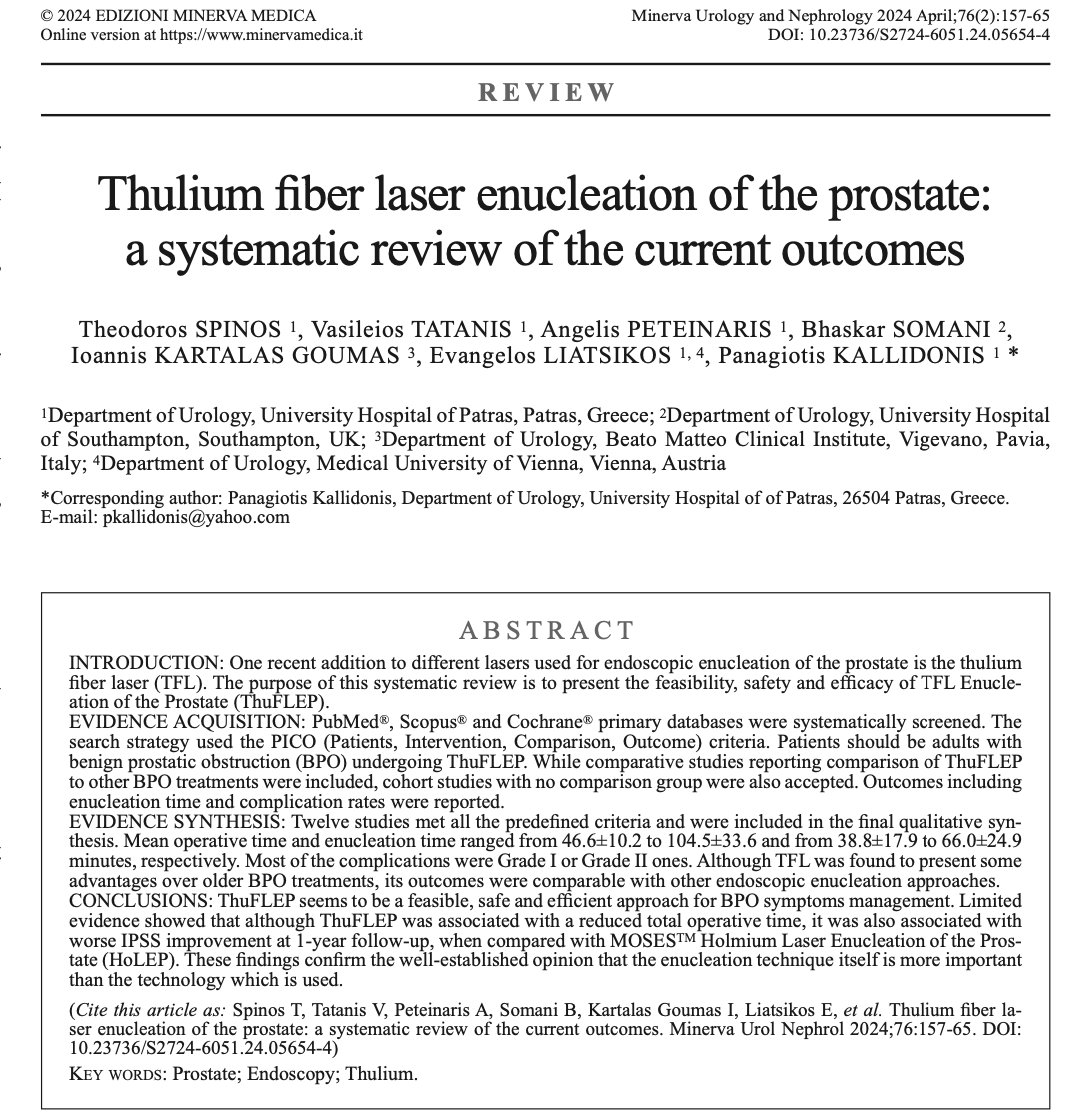 Just published an interesting #SR on #AEEP w/ #TFL #ThuFLEP 👉 enucleation technique itself is more important than the technology which is used #template Thanks for the opportunity for this great collaboration @kallidonis_p