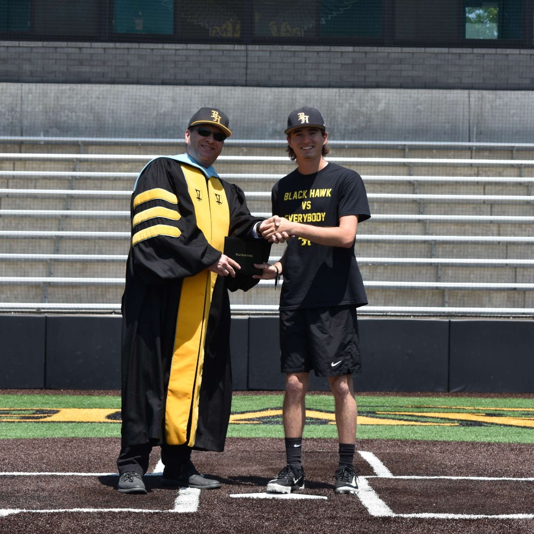 An impromptu commencement ceremony at the BHC baseball field today gave players who are graduating a chance to cross the "stage" before the team heads to Madison for the Region 4 Finals! Congratulations and good luck! #bhcproud #bhcgrad