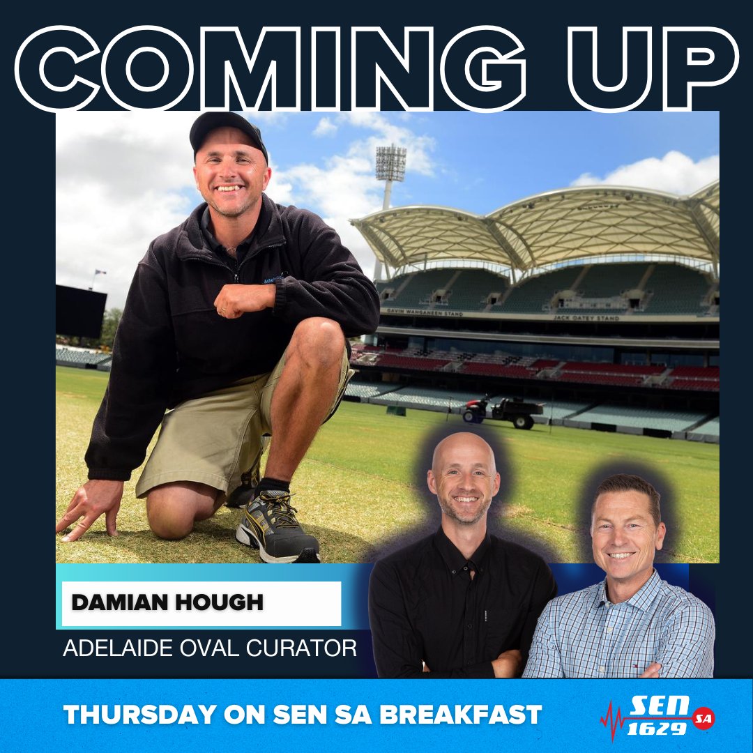 COMING UP | Adelaide Oval curator Damian Hough joins @MarkBickley26 and @jarrodwalsh after 6:30am to discuss his work for the ICC at the #T20WorldCup Listen Here: sen.com.au/listen-live-sa/