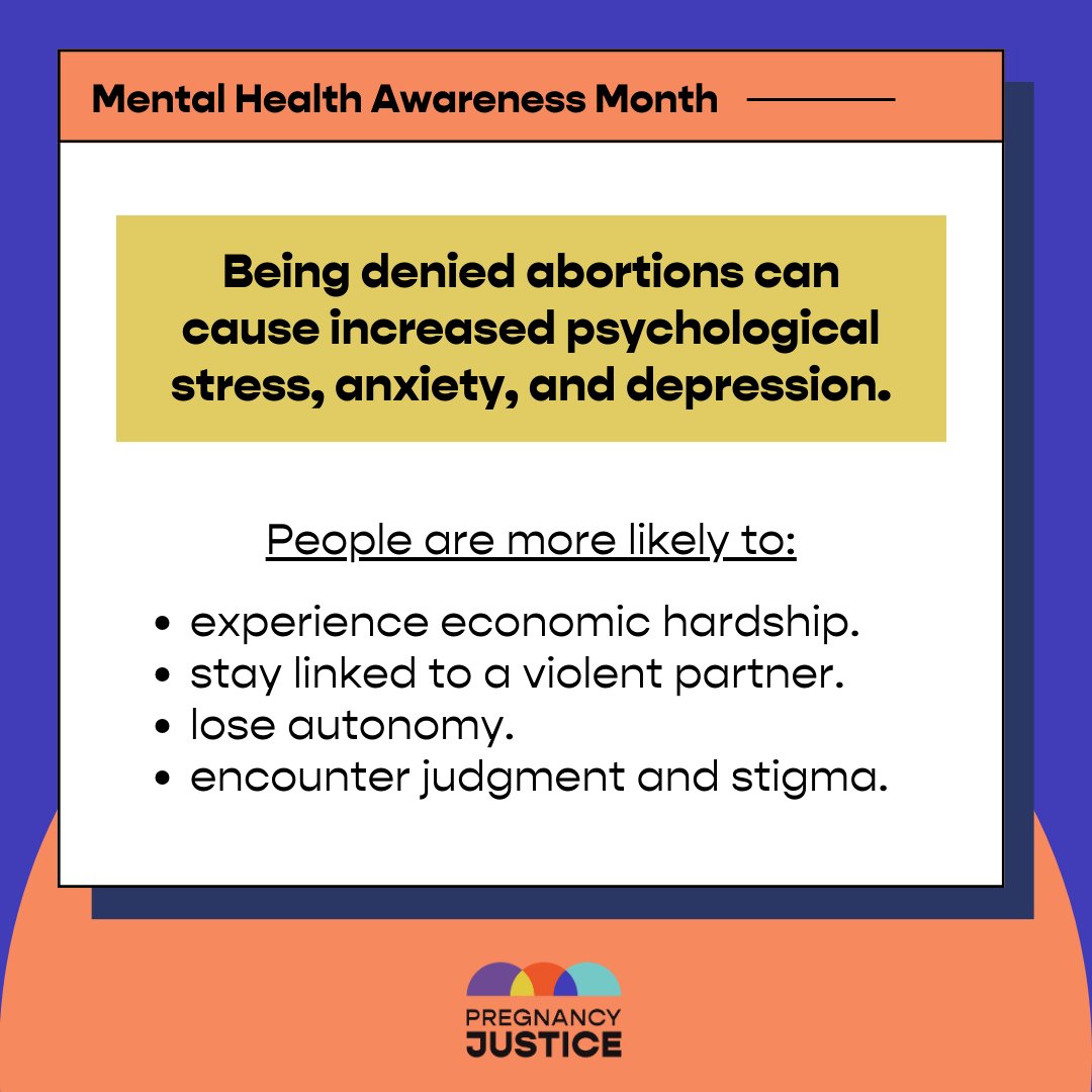 It's Mental Health Awareness Month💚 We know that banning abortion harms mental health. Abortion stigma also causes shame and isolation that makes it harder for people to get care or ask for support. Abortions should be accessible, safe, legal, and free from judgment.