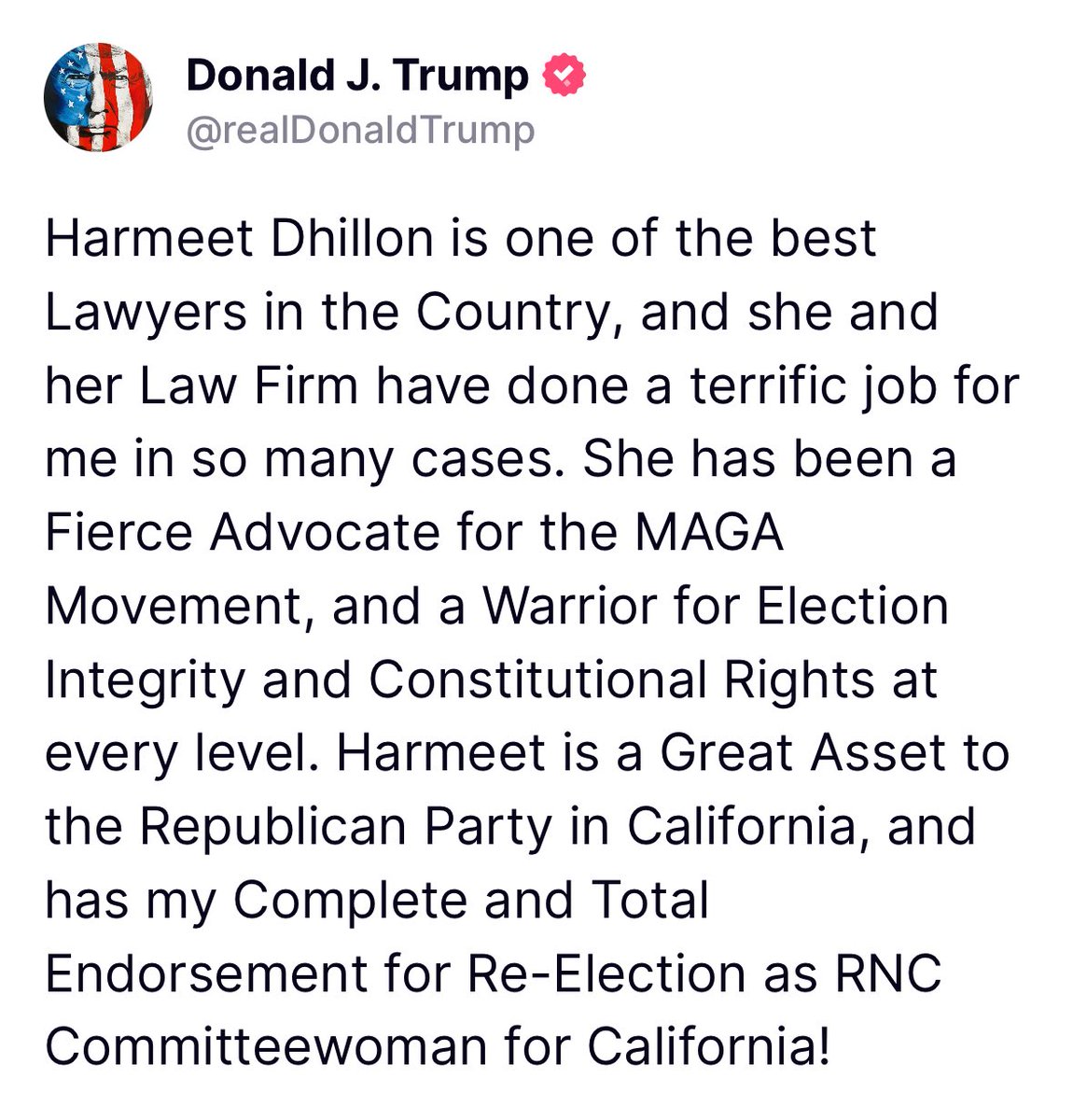 This just in! Thank you ⁦@realDonaldTrump⁩ for your huge endorsement!! I will never stop fighting for the values we hold dear! #MAGA !