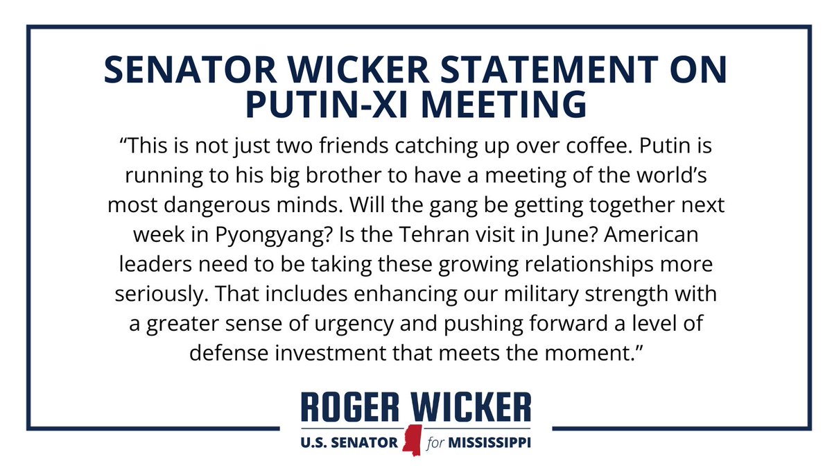 My statement ahead of Russian President Vladimir Putin meeting with Chinese leader Xi Jinping in China. This is another example of the new axis of evil’s growing alignment.