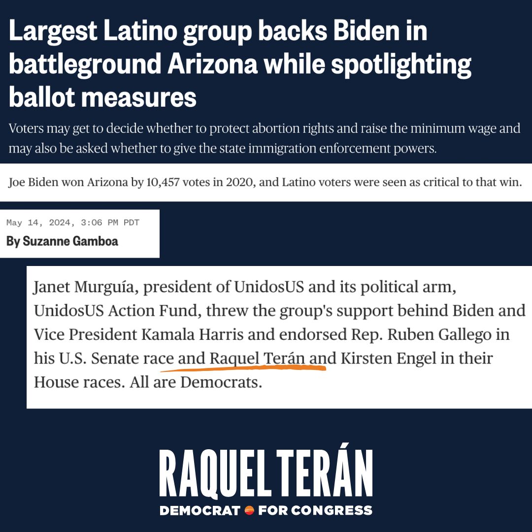 I’m honored to be endorsed by @UnidosUSAF, alongside @JoeBiden, @RubenGallego, and @EngelforArizona. We know that Latinos have the power to make all the difference in Arizona — and the country — with our vote this November. Together, we’re fighting for our abortion rights,