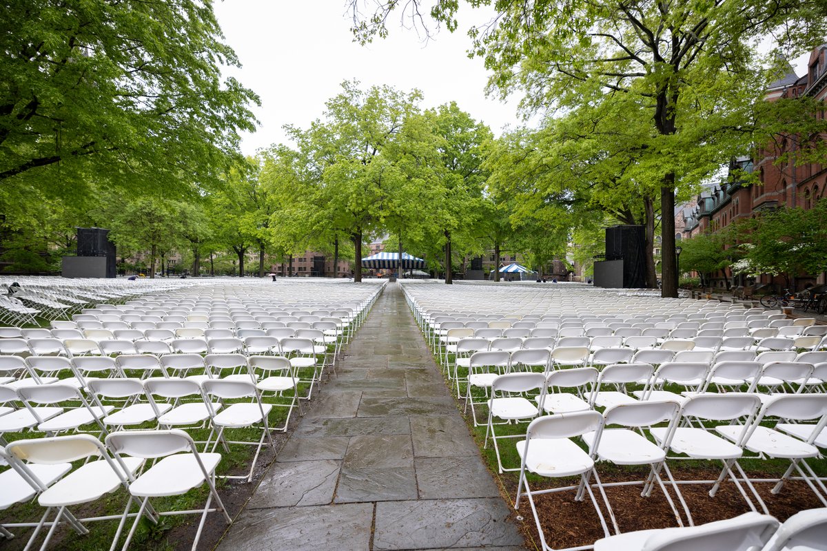 A few final preparations on Old Campus for Commencement 2024! The stage has been set – along with thousands of chairs – for commencement weekend. Find the full calendar of events at commencement.yale.edu. #Yale2024 🎓