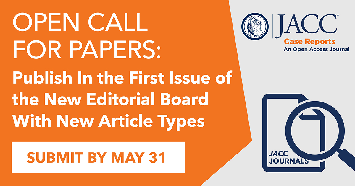 📢 Call For Papers: Submit your clinical case to #JACCCaseReports by May 31 for a chance to be featured in the first issue of the new editorial board. Learn more and submit here: bit.ly/3UFC7jP @GilbertTangMD @MinnowWalsh #CardioEd #CardioX