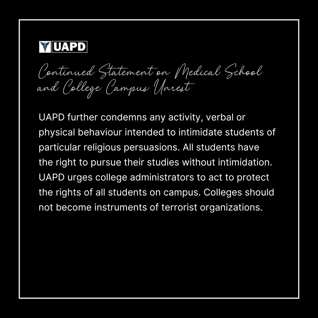 The UAPD's leadership has issued the following statement regarding the current unrest on college campuses.