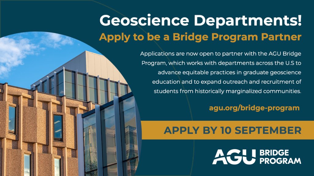 Breaking barriers in geoscience education! 🎓 ✊ Partner with the AGU Bridge Program to advance equity and access in graduate geoscience education. 👉 Apply to be a Partner department by 10 September 🌟 lite.spr.ly/6008hGq