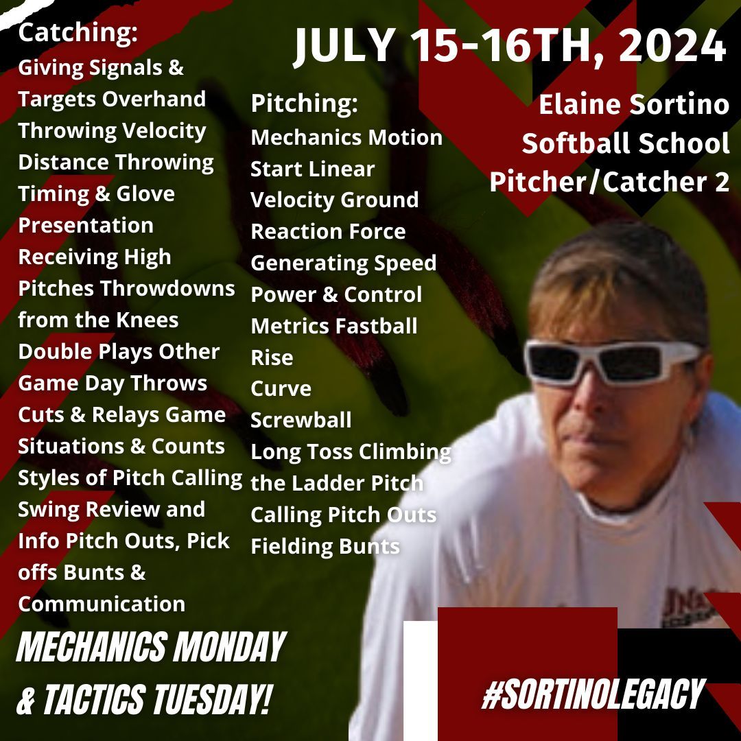 ✌️ Pitcher/Catcher Schools this summer Elaine Sortino Softball Schools are an immersive experience, taking a deep dive into pitching & catching. ➕ Features OUR ENTIRE STAFF! 🔗 JOIN US buff.ly/4bEknuN 👉 RETWEET, LIKE & SHARE If you Pitch or Catch!! #fastpitch
