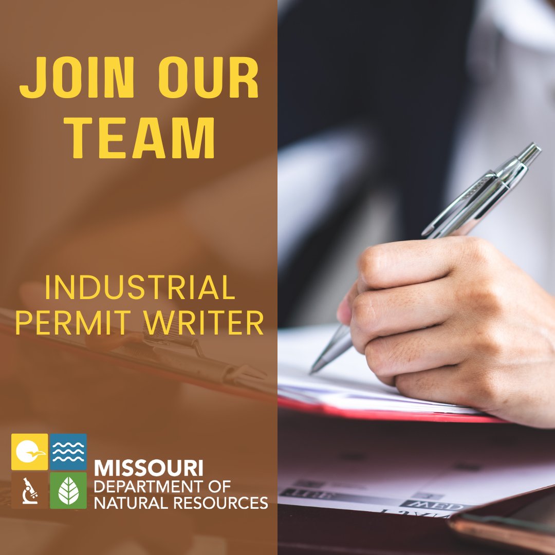 #JoinOurTeam! This position in Jefferson City reviews permit applications for industrial, stormwater, and agriculturally related facilities to ensure compliance with Missouri Clean Water law and regulations.

‌Learn more about the position and apply at ow.ly/uCxF50RASbf.