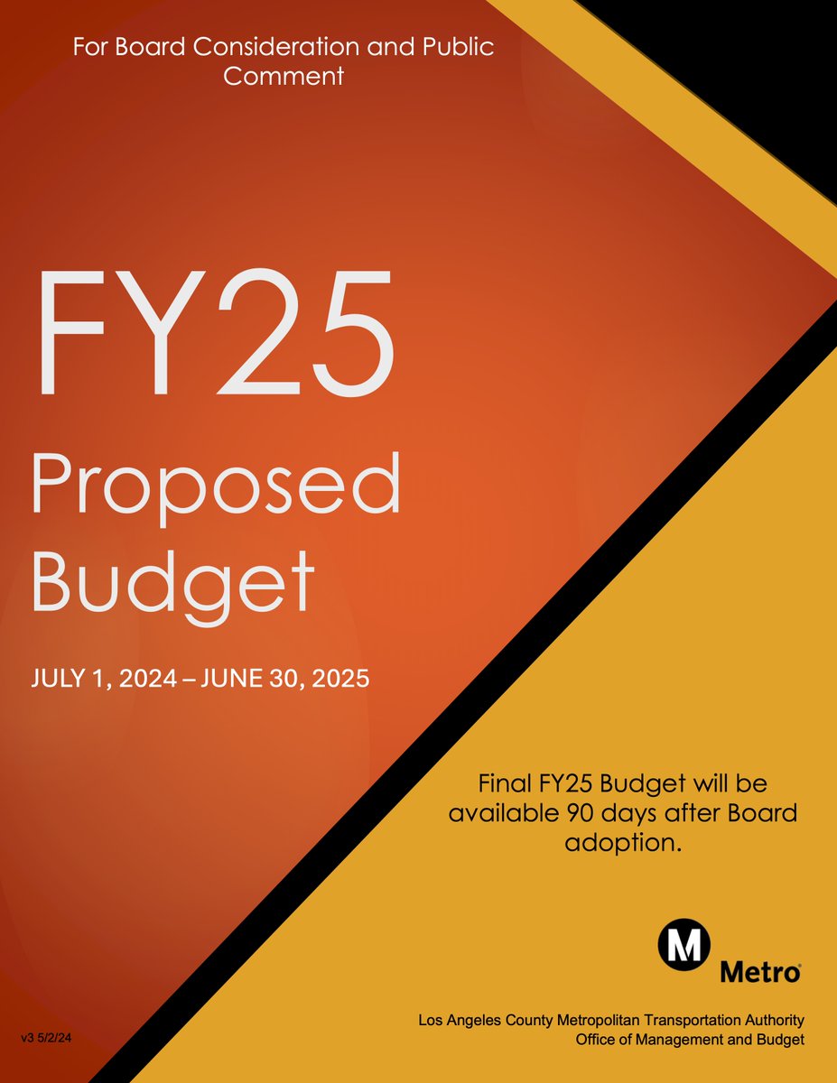 Metro Board is holding a public hearing today at 3pm for proposed $9-billion budget for coming fiscal year that begins July 1. Webcast link will be here: mtro.la/ys5R50RHqYP More info on budget: mtro.la/7Ja250RHqYR