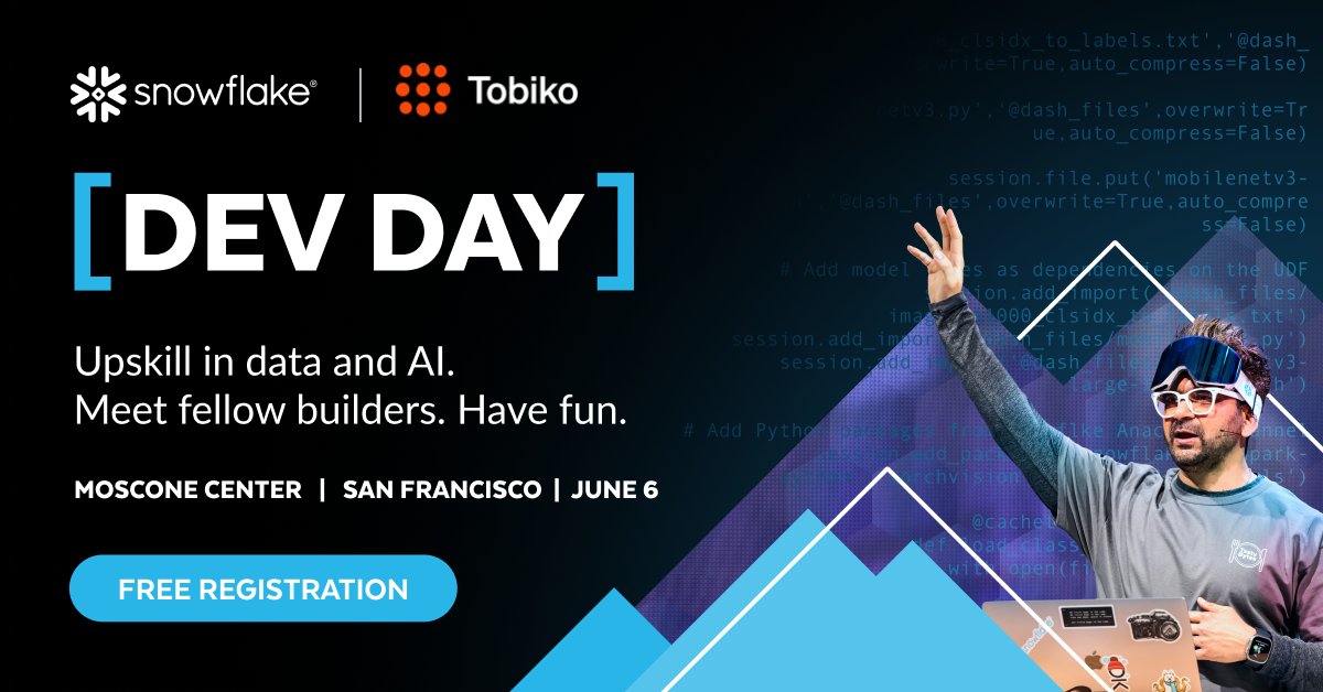 TobikoData's tweet image. We can’t wait for @SnowflakeDB&apos;s #DataCloudDevDay! 🤖 
Join us to learn about @SQLMesh and #DataTransformation 🙌

Register now for free:
snowflake.com/summit/devday/…