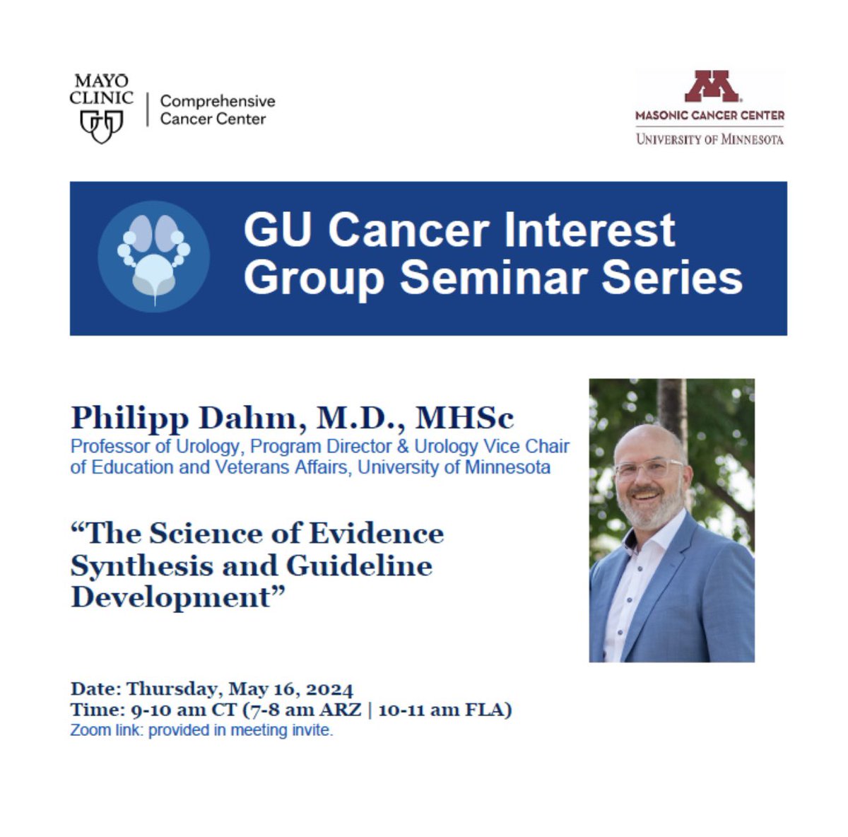 Cochrane Urology (@cochraneurology) on Twitter photo We look forward to <a href="/EBMUrology/">Philipp Dahm</a> speak on the science of evidence synthesis and guideline development tomorrow in <a href="/umnmedschool/">UMN Medical School</a> <a href="/UMNUrology/">UMN Urology</a> <a href="/MayoClinic/">Mayo Clinic</a> <a href="/MayoUrology/">Mayo Clinic Urology</a> Cancer Series Seminars We look forward to <a href="/EBMUrology/">Philipp Dahm</a> speak on the science of evidence synthesis and guideline development tomorrow in <a href="/umnmedschool/">UMN Medical School</a> <a href="/UMNUrology/">UMN Urology</a> <a href="/MayoClinic/">Mayo Clinic</a> <a href="/MayoUrology/">Mayo Clinic Urology</a> Cancer Series Seminars