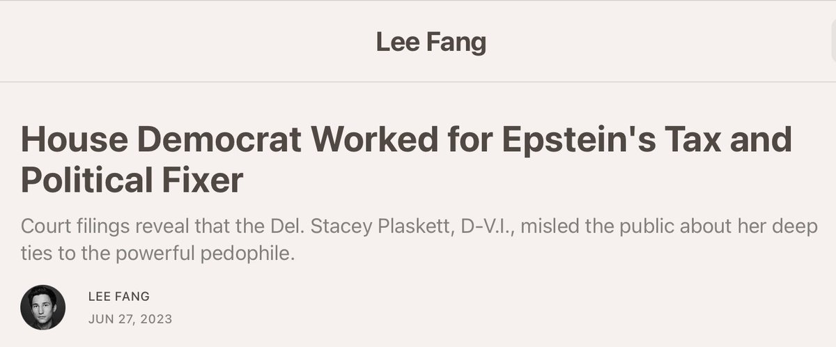 I wish @catoriel with @forbes had asked @StaceyPlaskett about the lawfare work she did for pedophile Jeffrey Epstein and all the donations he gave to get her elected. leefang.com/p/house-democr…
