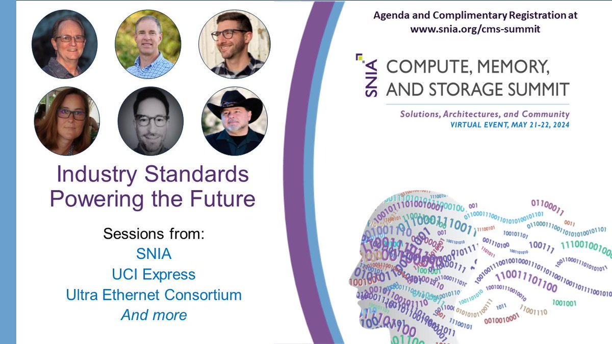 Get the latest on how industry standards are powering the future from @computeexpresslink UCI Express, Ultra Ethernet Consortium, and SNIA at the May 21-22 SNIA Compute, Memory, and Storage Summit - virtual and free! Register at snia.org/cms-summit