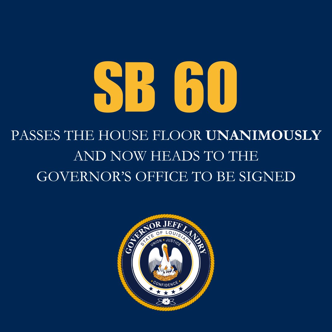 Happy to see SB 60, the Welcome Home Act, pass the House unanimously! This will remove the barriers of employment in Louisiana and allow our friends and families to move back home. It’s time we create a worker friendly atmosphere in Louisiana! Thank you Senator @TAPressly &