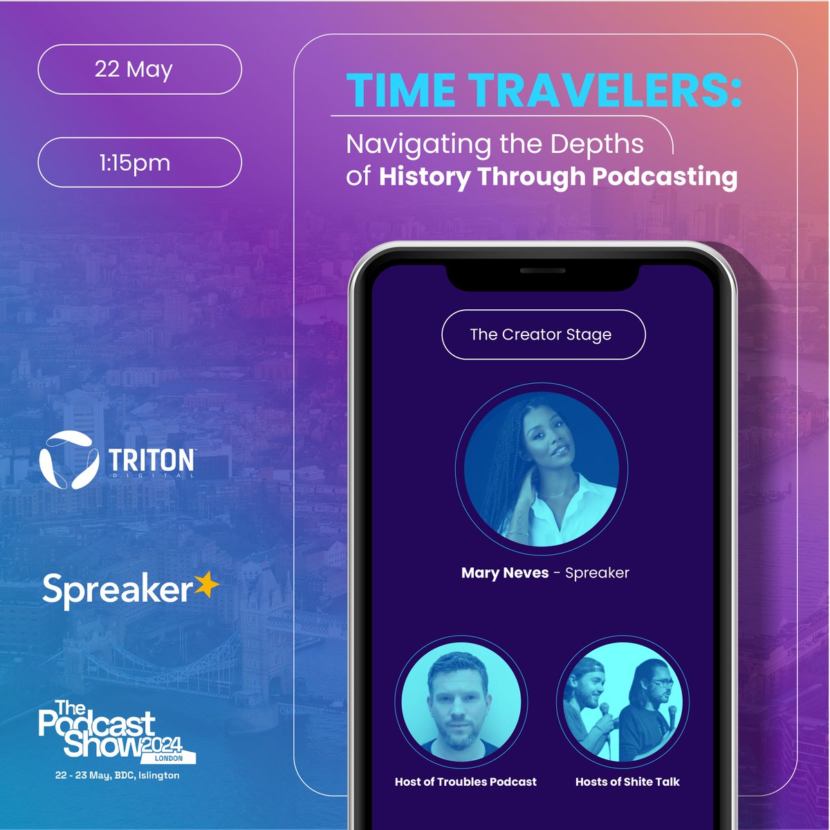 ✈️ Lets travel through time and learn about #history through podcasting. Find out more from podcasters themselves next week at #PodShowLDN @spreaker ⭐️