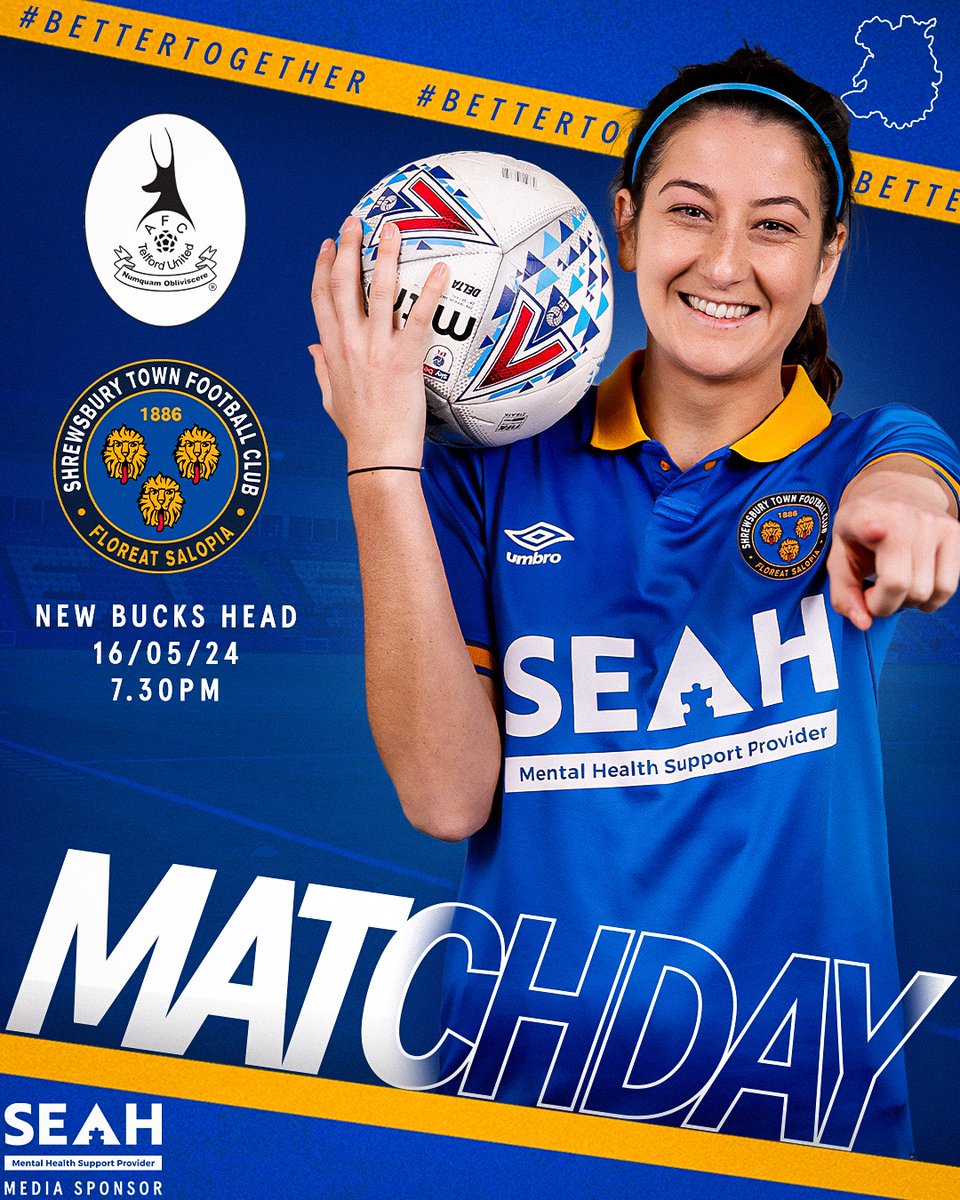 shrewswomen's tweet photo. TODAY'S THE DAY! IT'S MATCHDAY!

The County Cup Final! What it all comes down to! 👀

🆚 AFC Telford United
🗓️ 16th May 2024
🕑 7:30pm KO
🏟️ New Bucks Head, TF1 2NW
🏆 Tom Farmer Cup
🎟️ £5 Adults, £3 Concessions, £1 U16's

🔷🔶 #Salop https://t.co/XlpkBoIfsS