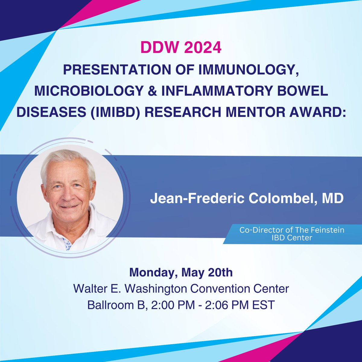 Dr. Colombel is not only an internationally recognized leader in #IBD, but also a devoted #mentor to the next generation of brilliant IBD scientists. Join us in extending heartfelt congratulations for receiving this well-earned award, to be presented at #DDW2024