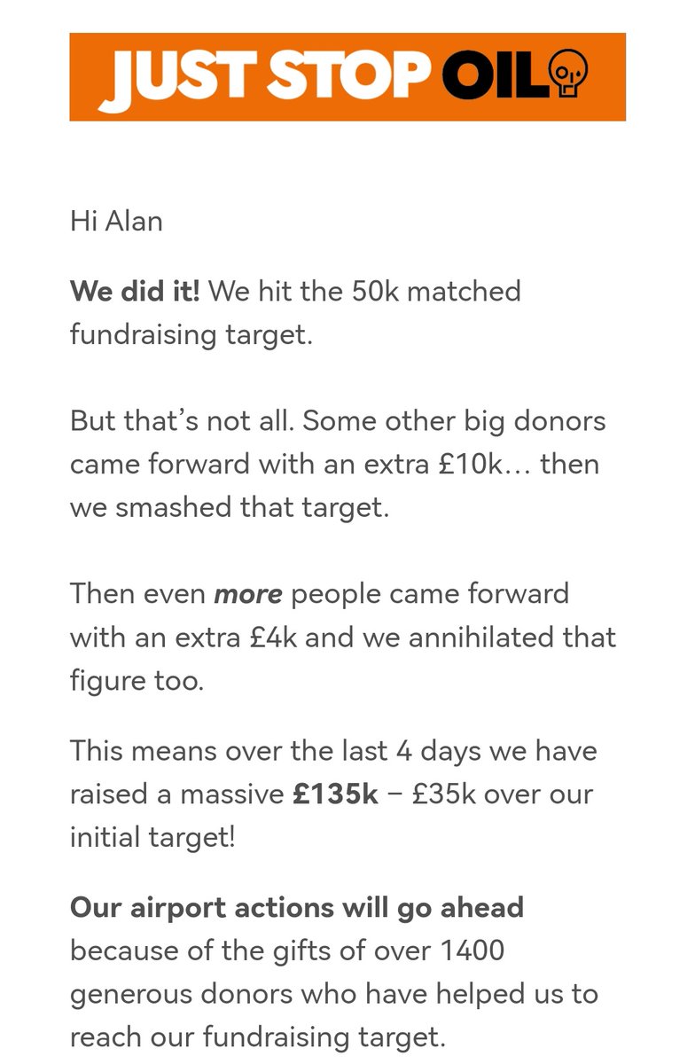 Just stop oil are planning on shutting down all airports this summer ruining everyone's holiday They've raised £135,000 to do it and have 100s of grannies at their disposal!