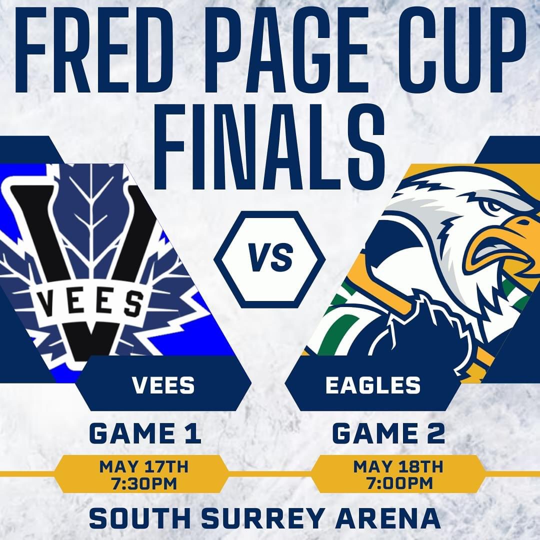 Should be a great @BCHockeyLeague final with @SurreyEagles (tops in reg season) vs @PentictonVees (reigning champ), starting Friday in #SurreyBC (non-Canucks game night)