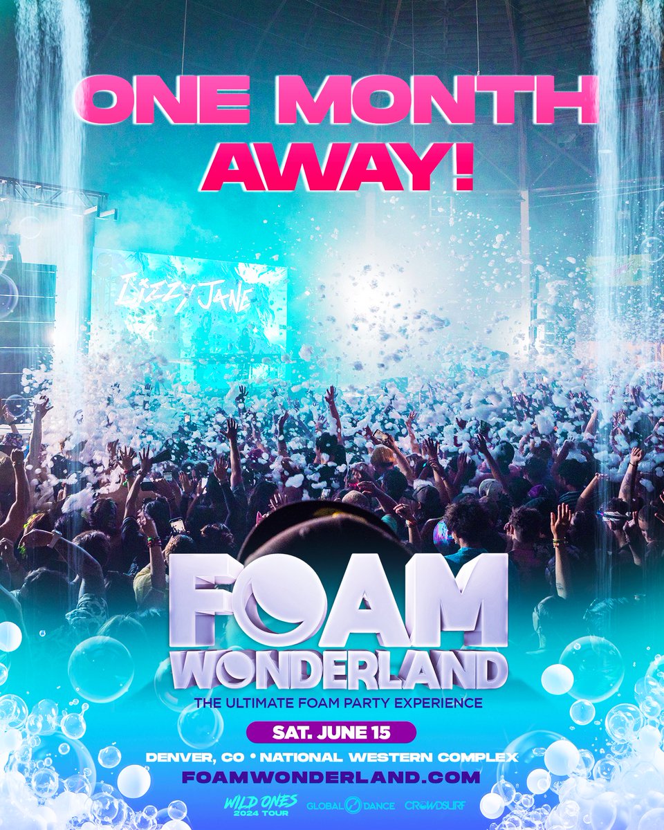 ONE MONTH till we return home to DENVER for our 11th annual summer show! 😎👏🫧 With a stacked lineup featuring @NGHTMRE @itsbeargrillz @BONNIEXCLYDE @TSUNAMIMUSICx @decadon & @pawsthemusic! 💧 Round up the squad & get tickets here! ⇨ bit.ly/FOAMDENVER2024