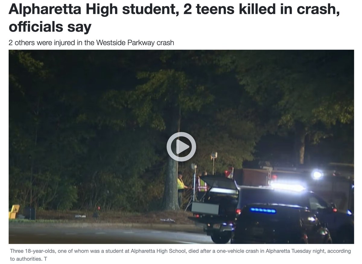 Three teenagers have died following a single-vehicle crash in Alpharetta, including a senior at Alpharetta HS. Graduation is next Thursday. atlantanewsfirst.com/2024/05/15/1-d… Unbelievably tragic. I grieve with the families, and my office stands ready to provide support to the community.