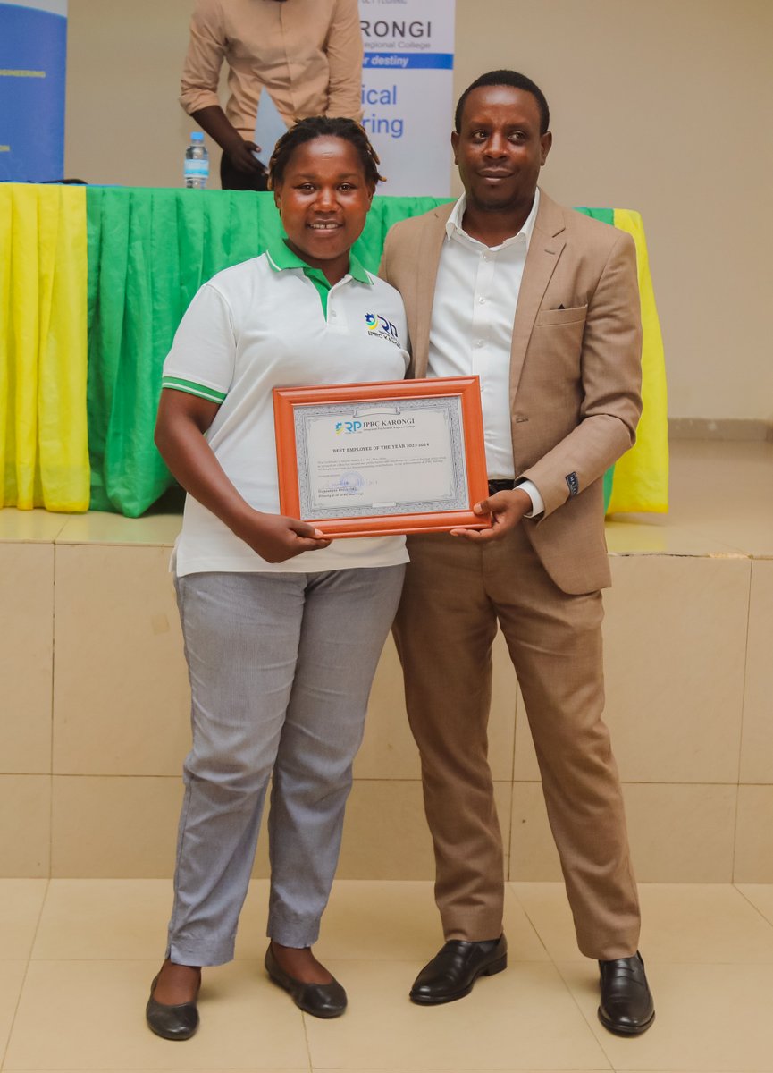 Warm congratulations to MUKASHYAKA Clenie, Public Relations and Communication Officer, who has been selected and honored as the Best Professional and Ethical Employee of the year 2023-2024.@RwandaPolytec @Rwanda_Edu @RwandaLabour