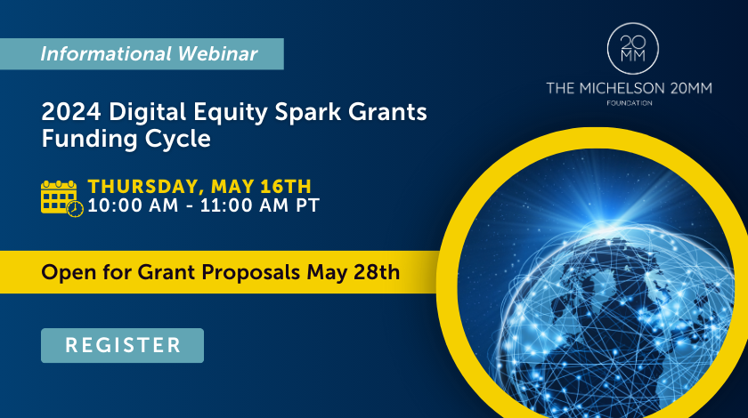 The #DigitalEquity #SparkGrants funding cycle is around the corner! Tomorrow, May 16th, join @CJMojica and @RyanHEK to learn about the opportunity to receive up to $25K in funding, the cycle’s focus areas, and ask any questions: tinyurl.com/2024DECycle