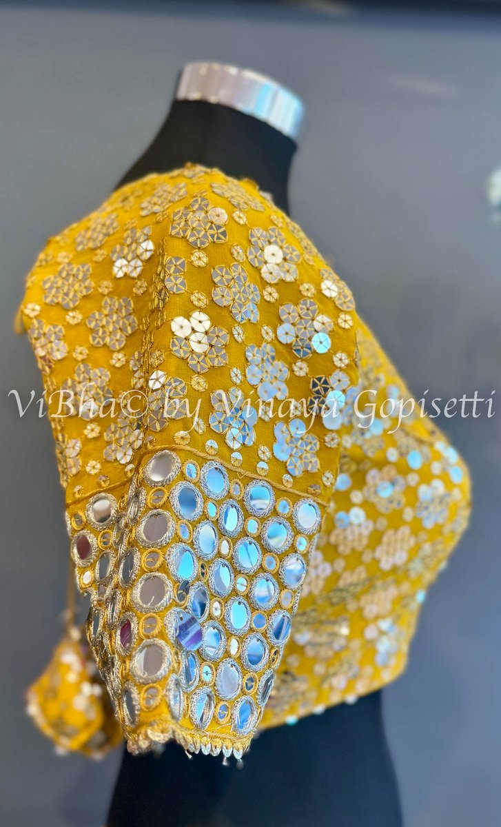 Vibha's Mustard Yellow Faux Mirror Blouse
#DesignerVinayaGopisetti #SanJose #flaux #mirrors  #embroidery #blouse #fashiontrends #sareebeauties #Indian #traditional #sequin #lehenga #festivals #celebration #wedding #mordern