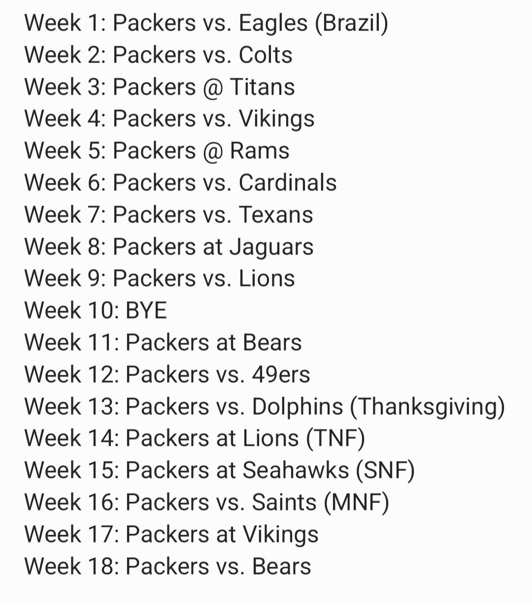 Packers FULL schedule, looks like 17-0 to me! #GoPackGo