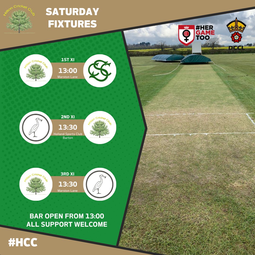 SATURDAY FIXTURES!

Our 1st team are at home to <a href="/spondoncc/">𝓢𝓹𝓸𝓷𝓭𝓸𝓷 𝓒𝓻𝓲𝓬𝓴𝓮𝓽 𝓒𝓵𝓾𝓫</a>  whilst the 2nd's and 3rd's both taken on <a href="/alrewasherons/">ACC</a> 🏏

#HCC