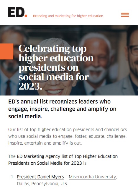 @MeetEdMarketing Just named me the #1 Higher Ed Social Media President! Wow! Thanks for recognizing @MisericordiaU's Social Media work!