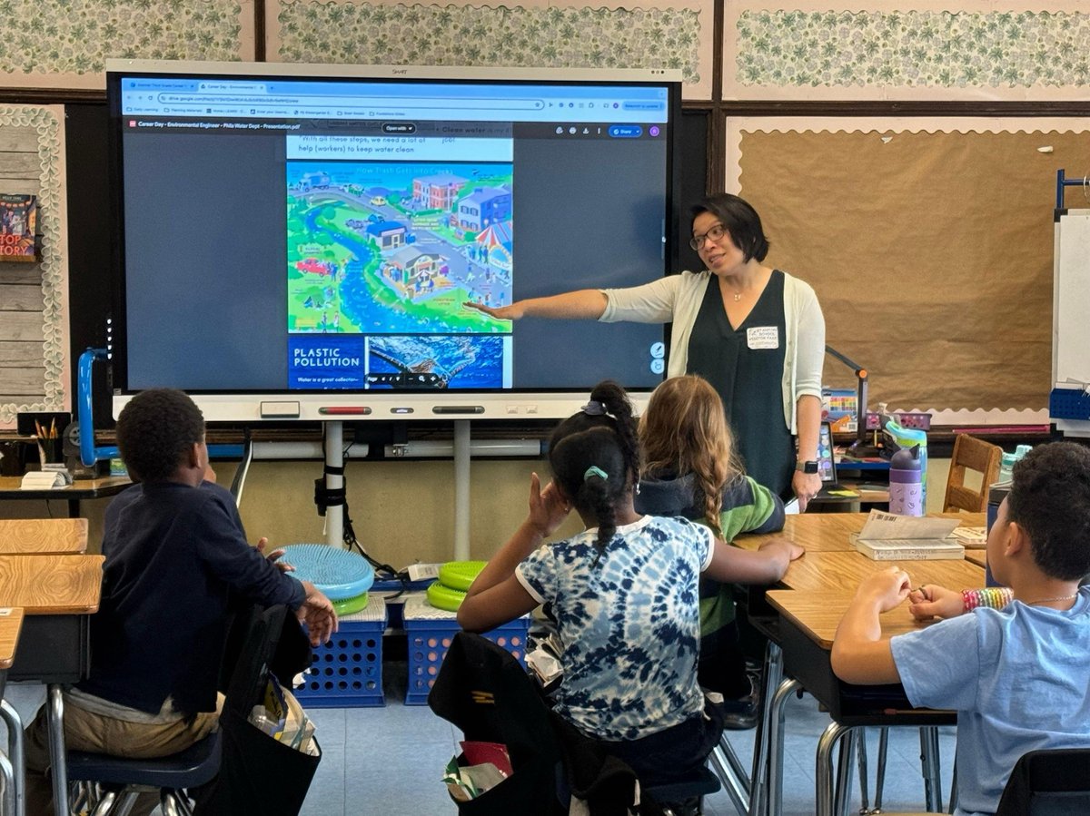 Employee Highlights: PWD's Environmental Engineer, Maria Horowitz, attended Career Day at E.M. Stanton Elementary School in South Philly, where she spoke to an engaged group of 3rd graders about the importance of keeping trash, debris, and plastics out of our waterways.