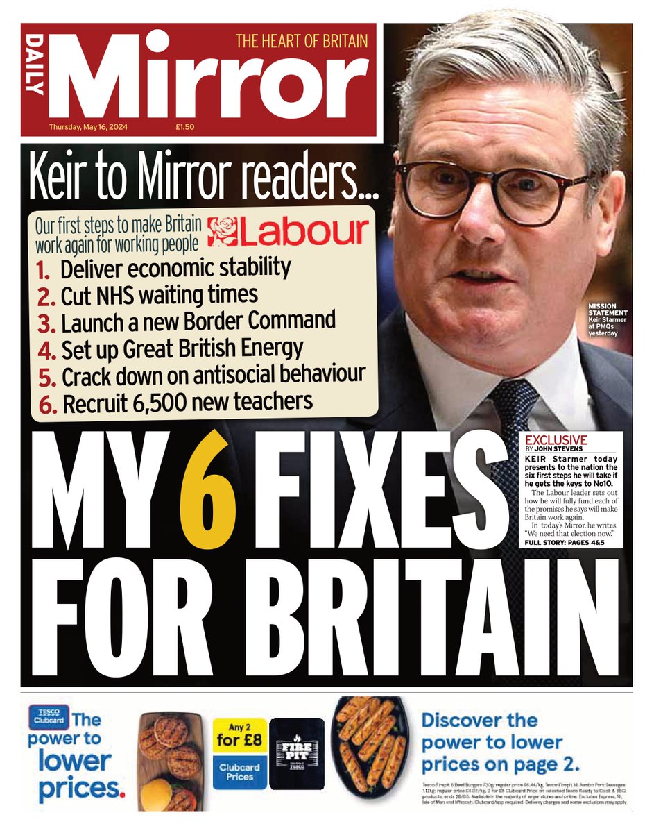 Daily Mirror: My 6 fixes for Britain #TomorrowsPapersToday