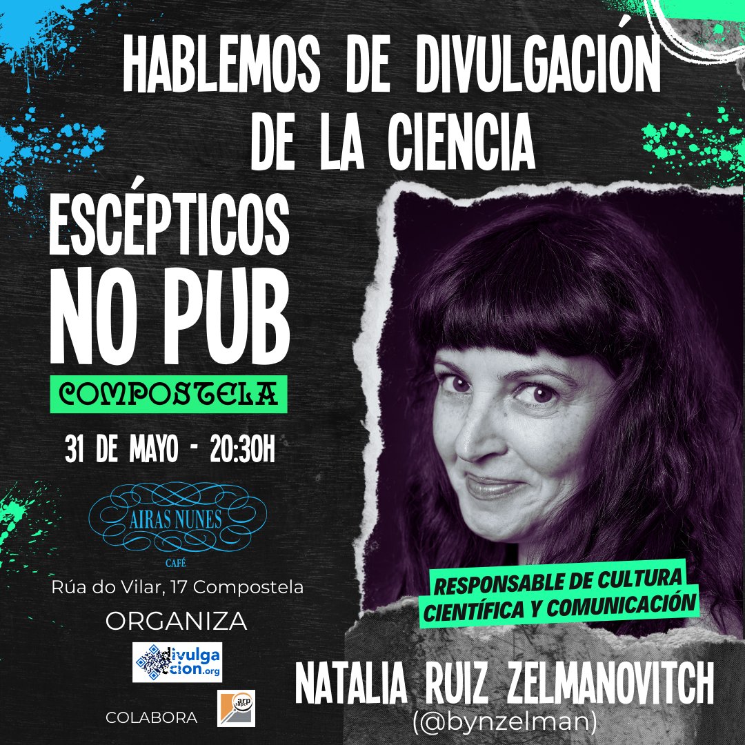 🟢 El 31 de mayo tenemos nueva charla escéptica en la que la responsable de cultura científica y comunicación institucional <a href="/bynzelman/">La Zelman</a> nos hablará de divulgación científica en su charla «Hablemos de divulgación de la ciencia»

📅 31/05

⏰ 20:30h 

📍Airas Nunes (Rúa do Vilar 17)