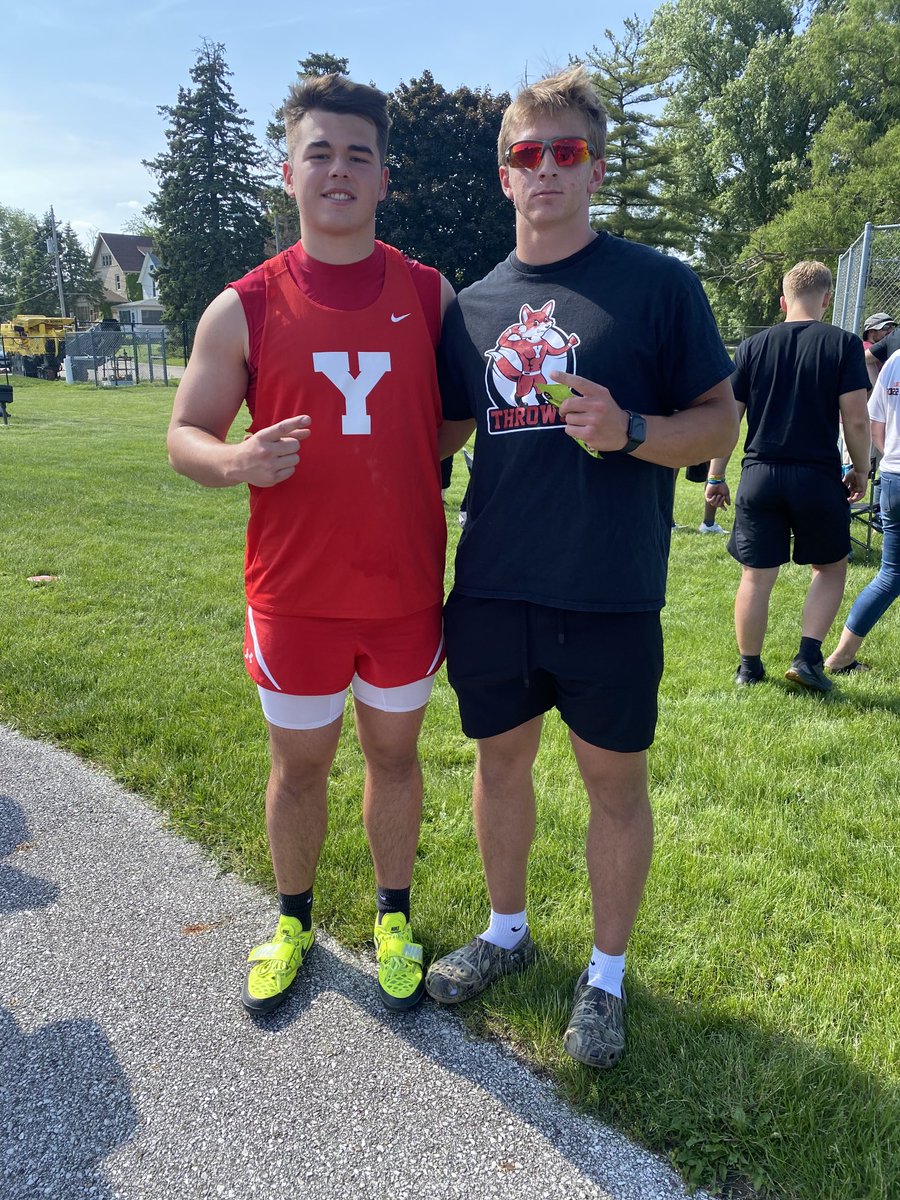 Coach_McCue's tweet photo. 2 for 2 in the Shot Put! ⁦@DomVash_Benson⁩ and Jacob Homerding are headed to the State Meet next week! Jacob was 3rd place and Dom was 5th. Great job boys. ⁦@RunYHS⁩ ⁦@YHSAthletics115⁩ ⁦@jwelge96⁩ ⁦@MileSplitIL⁩ ⁦@ILXCTF⁩ https://t.co/UAak2y7fE1