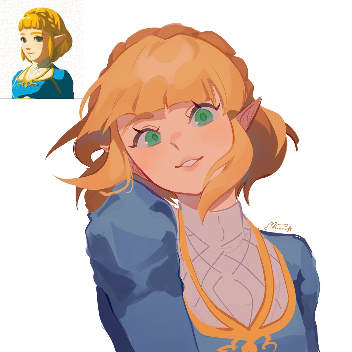 princess zelda 1girl solo looking at viewer smile short hair simple background shirt  illustration images