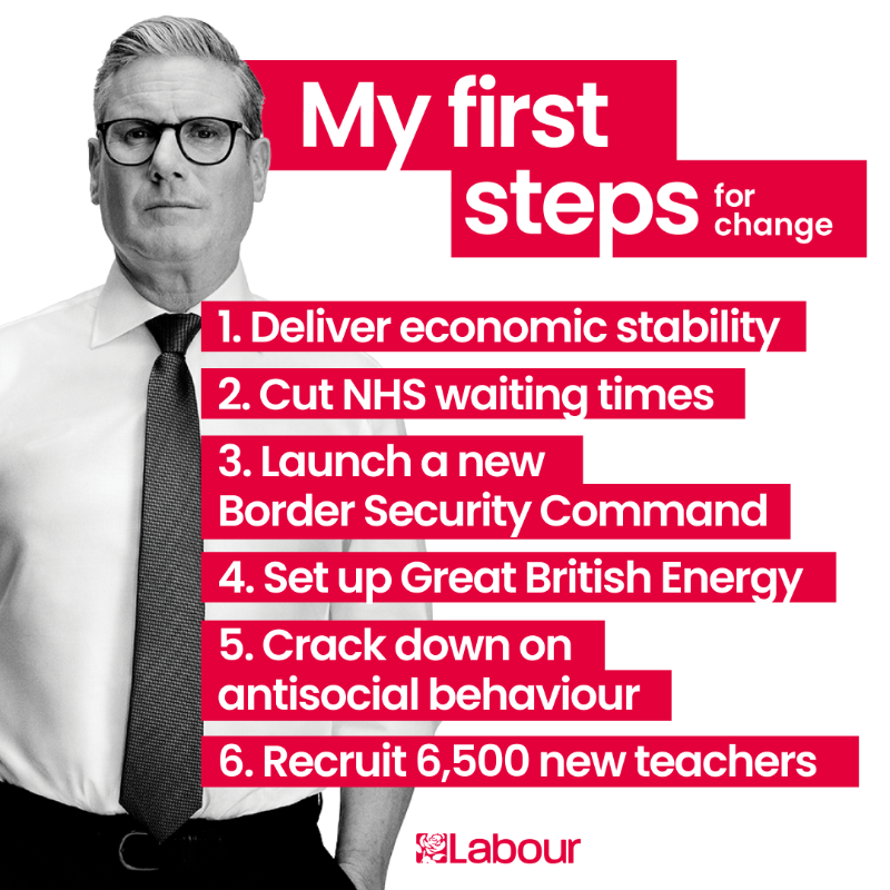 UKLabour's tweet photo. These are @Keir_Starmer’s first steps for change 👇