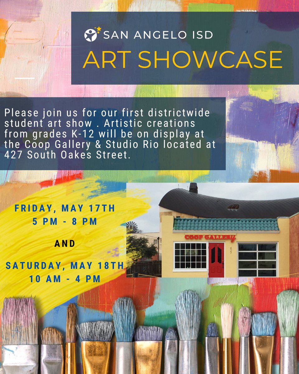 We proudly invite the public to attend our inaugural SAISD Student Art Showcase! View artwork created by 250 SAISD students in K-12! The Student Showcase is open Friday, May 17, 5–8pm & Saturday, May 18, from 10am–4pm at Coop Gallery & Studio Rio at 427 S. Oakes St. #SAISDSmart