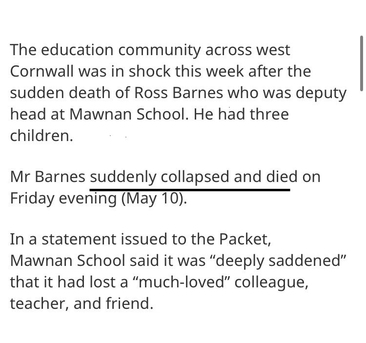 47 year old School Deputy Head #diedsuddenly 

“Mr Barnes suddenly collapsed and died.”
(May 2024)