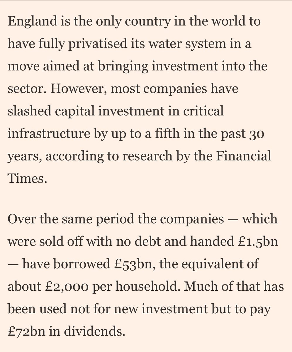 I couldn’t quite belief this when I read it. Our water industry has effectively stolen from all of us, with full permission from our government…. Here’s the full quote from the @FT