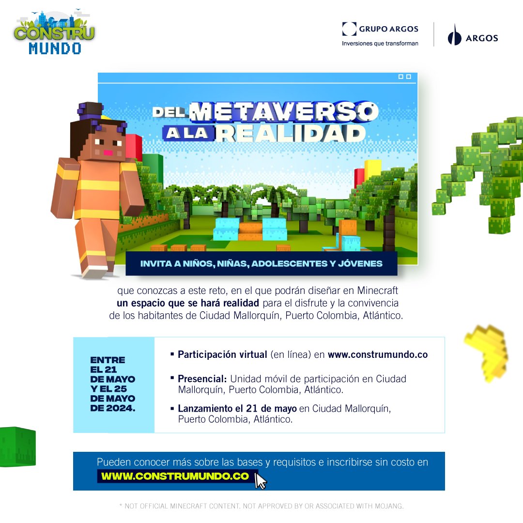 ¡Llega una nueva edición de nuestro torneo “Del Metaverso a la Realidad” !Únete a la aventura de diseñar y construir un increíble parque para Ciudad Mallorquín en Puerto Colombia 🚀🏗️ ¡Demuestra tus habilidades y participa en #Construmundo! Regístrate sin costo en