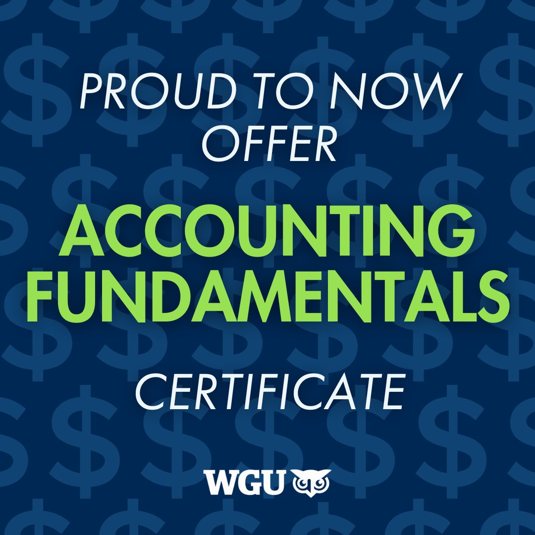 Our newest #certificate program is here: Accounting Fundamentals! This certificate aims to help those who may not need to be CPA-certified, but use bookkeeping and #accounting principles in other career practice areas.

More details here: wgu.edu/online-busines…

#microcredential