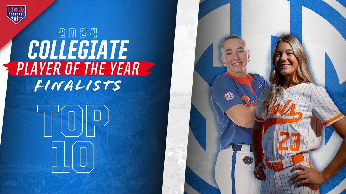 ✌️ Top 10 finalists for the 2024 @USASoftball Collegiate Player of the Year! 🟠 Karlyn Pickens, @Vol_Softball 🐊 Korbe Otis, @GatorsSB 🔗 secsports.social/sb0515