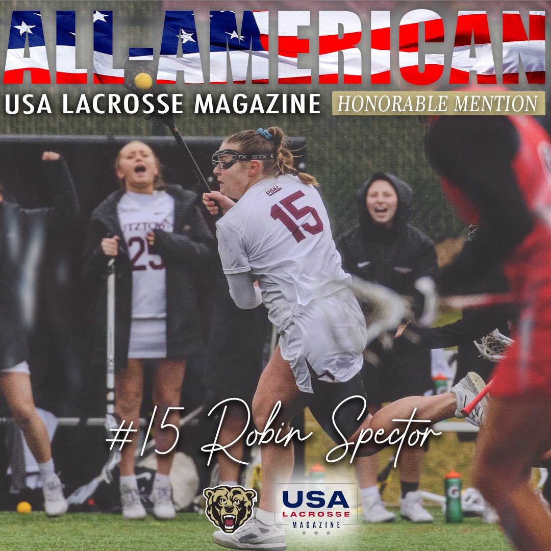 Congrats to Robin on being named USA Lacrosse Magazine All-American Honorable Mention! #UNSATISFIED. | 🐻🥍