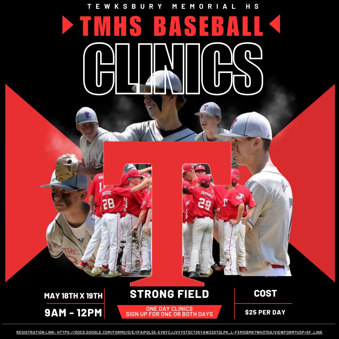 There are still spots in our TMHS Baseball One-Day Clinics set for this weekend! 🕐9am - 12pm 📍Strong Field, TMHS 📅 May 18 & May 19 Registration: docs.google.com/forms/d/e/1FAI…