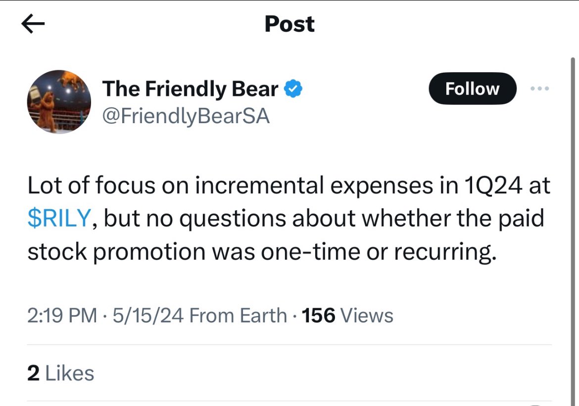 Well hey there Nate!  Does Orso disclose the payments made to @stockjabber for publishing his pump pieces?  Doubt it considering LPs like @DukeEndowment are prob unaware of personal legal issues in SF.  Simple google search. $RILY @FriendlyBearSA